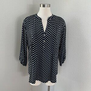 NEW Cocomo Womens Large Polka Dot Tunic Top Blouse Roll Tab Sleeve Stretch Shirt